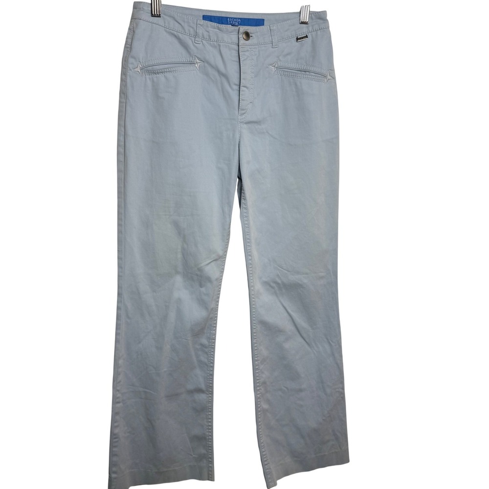 Escada Sport Womens Light Blue Cotton Blend Straight Leg Casual Pants Size 36